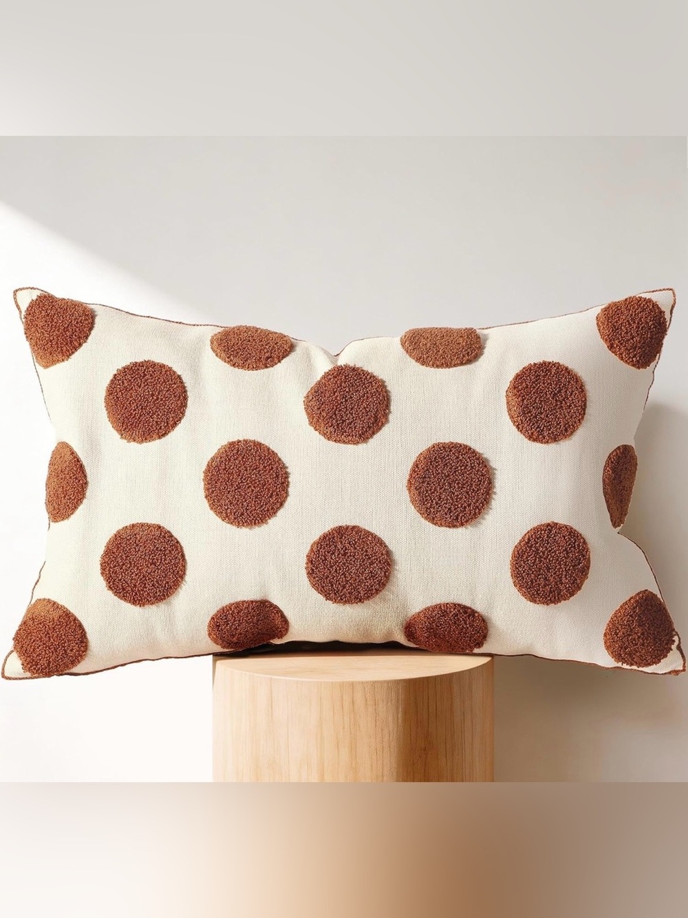 Brand New! Cream Lumbar Pillow Cover with Rust Tufted Dots 20x12in